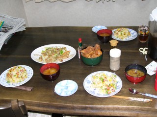 炒飯/野菜炒め/豚の角煮/薩摩芋のみそ汁 炒飯/野菜炒め/豚の角煮/薩摩芋のみそ汁